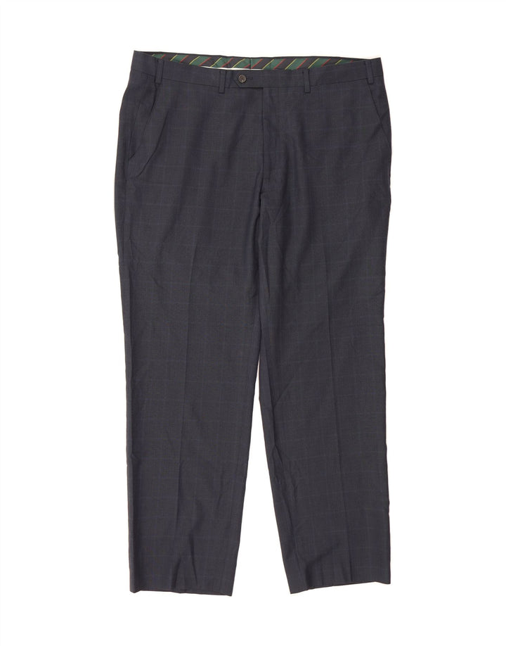 CHAPS Mens Straight Suit Trousers W36 L30 Navy Blue Check Polyester Vintage Chaps and Second-Hand Chaps from Messina Hembry 
