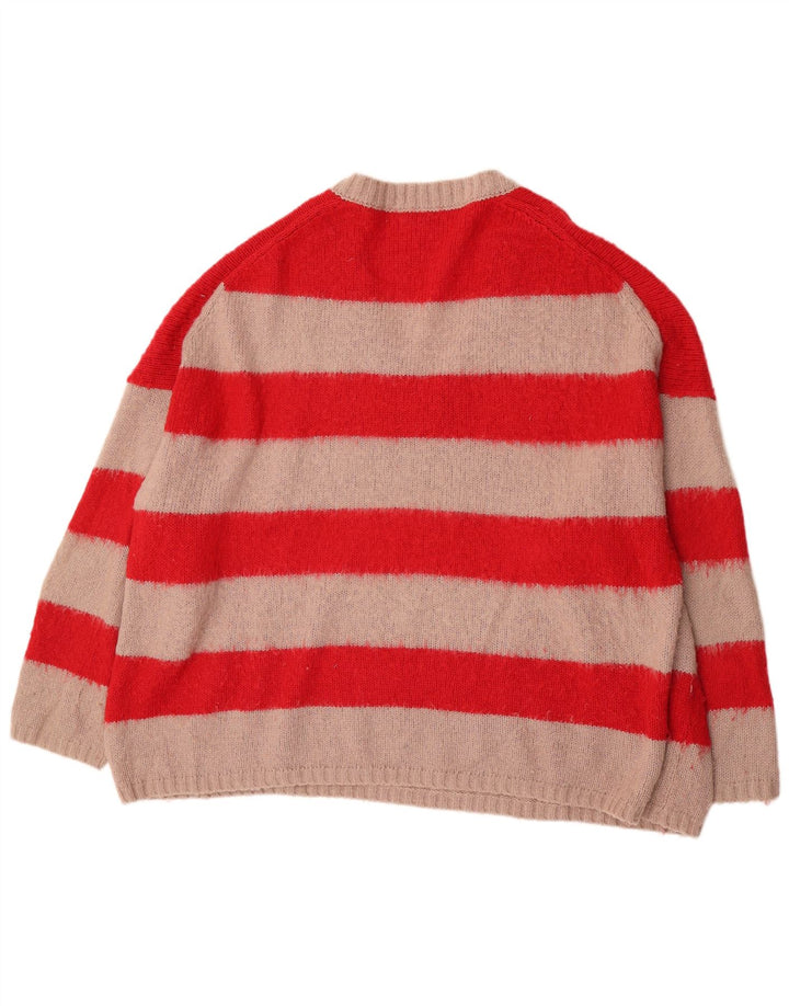 Pull oversize à col en V pour hommes All Saints, grande taille, rayures rouges, acrylique