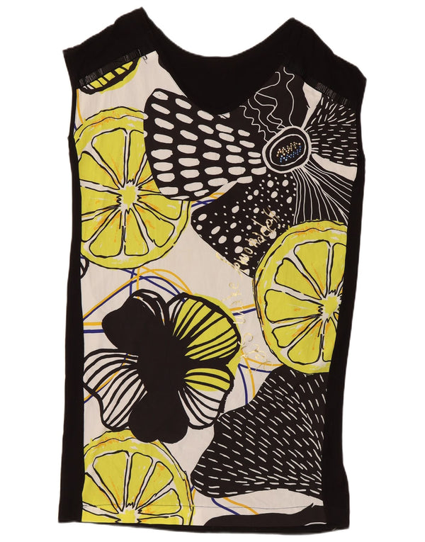 Desigual Robe tunique sans manches pour femme UK 46 Grand Noir Floral Moderne