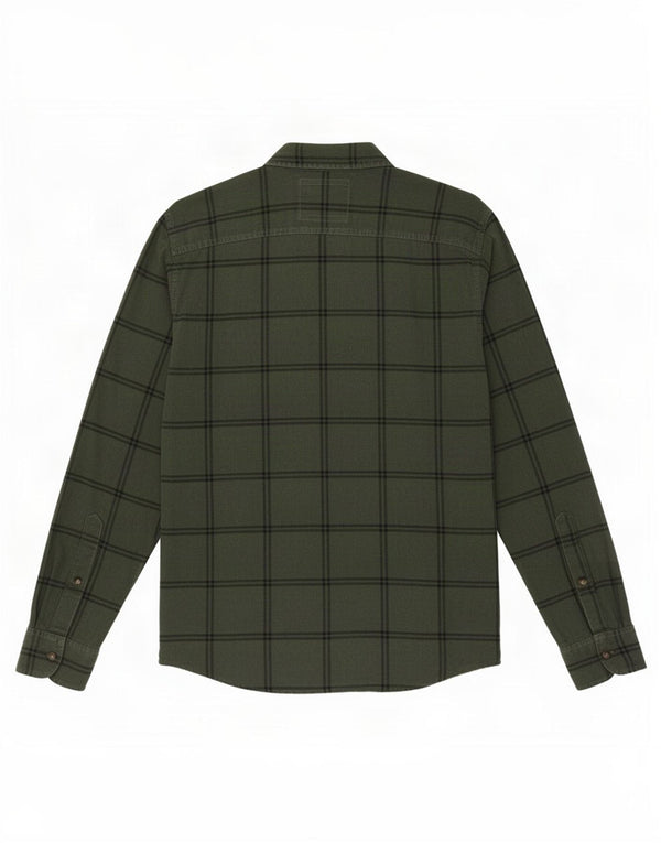 Hollister Chemise en velours côtelé pour homme Large en coton à carreaux vert