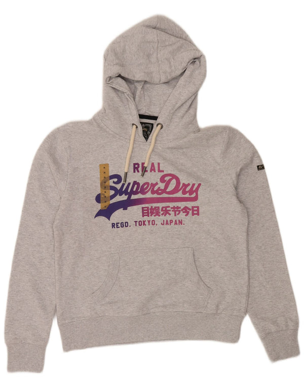 SUPERDRY Pull à capuche graphique pour femme UK 12 Gris moyen Coton