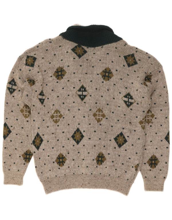 vintage Mens Cardigan Sweater Grande laine géométrique grise