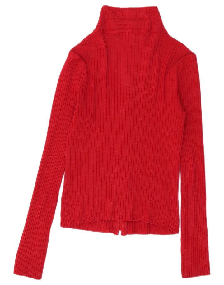 Zara Cardigan Femme Pull UK 12 Ramie Rouge Moyen