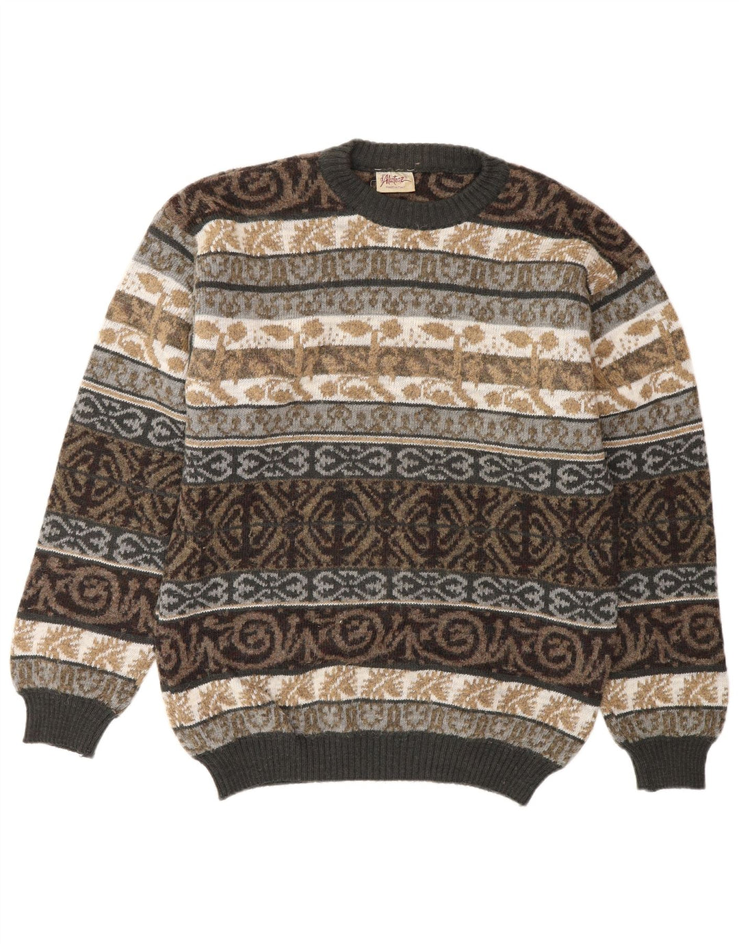 VINTAGE Pull à col rond pour homme en laine Fair Isle multicolore moyenne