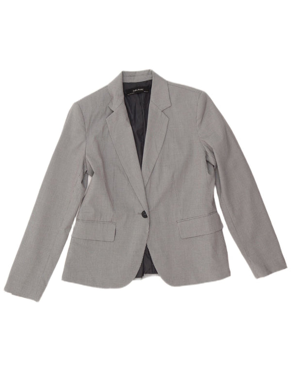Zara Veste Blazer 1 Bouton Femme EU 40 Gris Moyen Pied-de-Poule Polyester