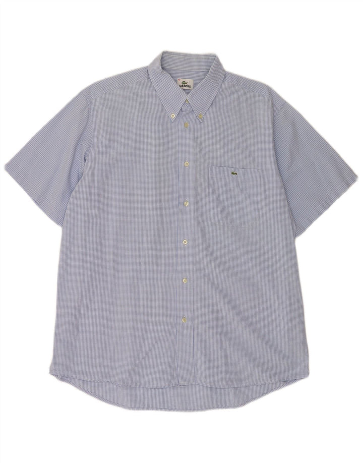 Lacoste Chemise à manches courtes pour hommes Taille 42 Grand coton à carreaux bleus