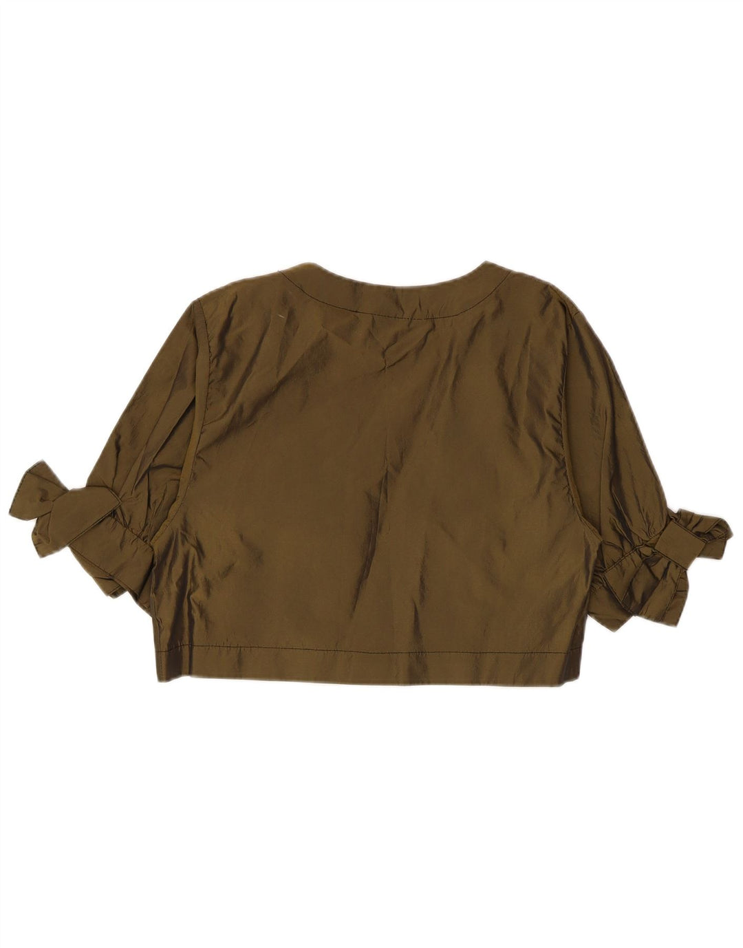 vintage Femmes 1/2 Manches Bolero Top UK 14 Polyester Kaki Moyen