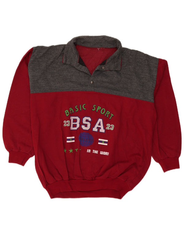Vintage Mens Graphic Polo Neck Sweatshirt Jumper XL Red Colourblock