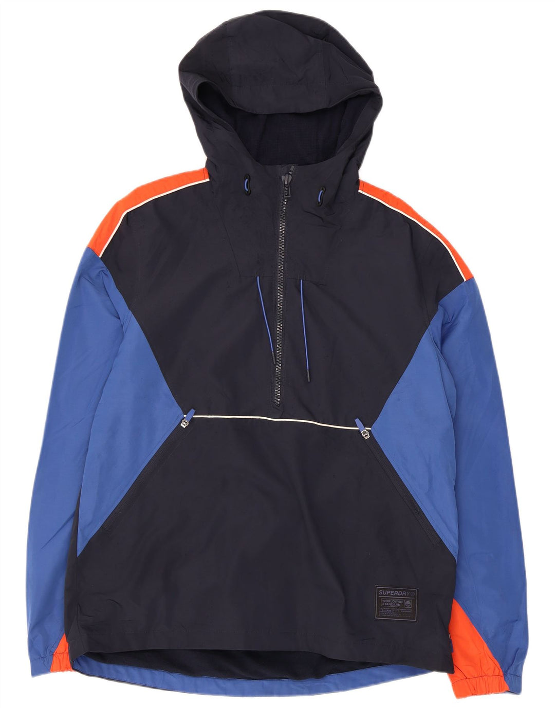 SUPERDRY Veste Anorak à capuche pour homme UK 38 Bleu marine moyen Colourblock