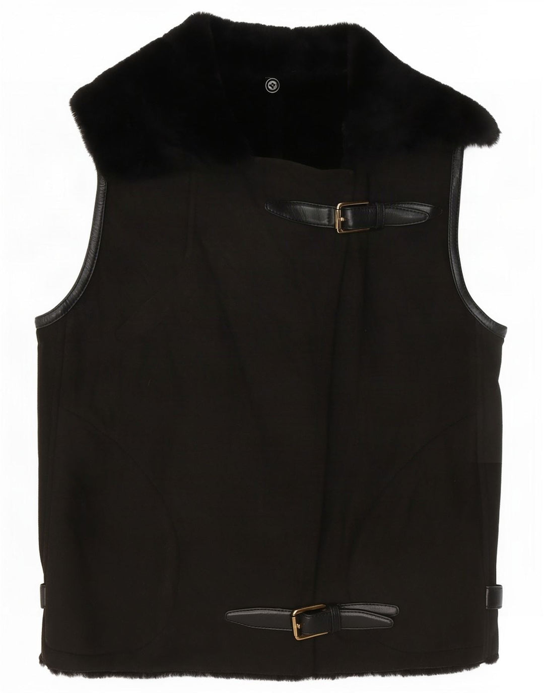 vintage Femmes Crop Sherpa Gilet EU 38 Brun Moyen