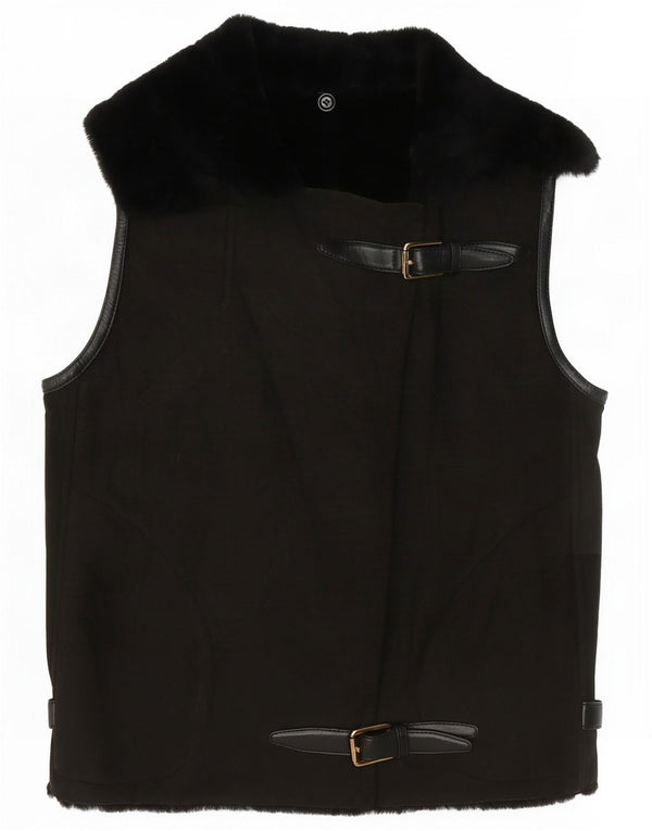vintage Femmes Crop Sherpa Gilet EU 38 Brun Moyen