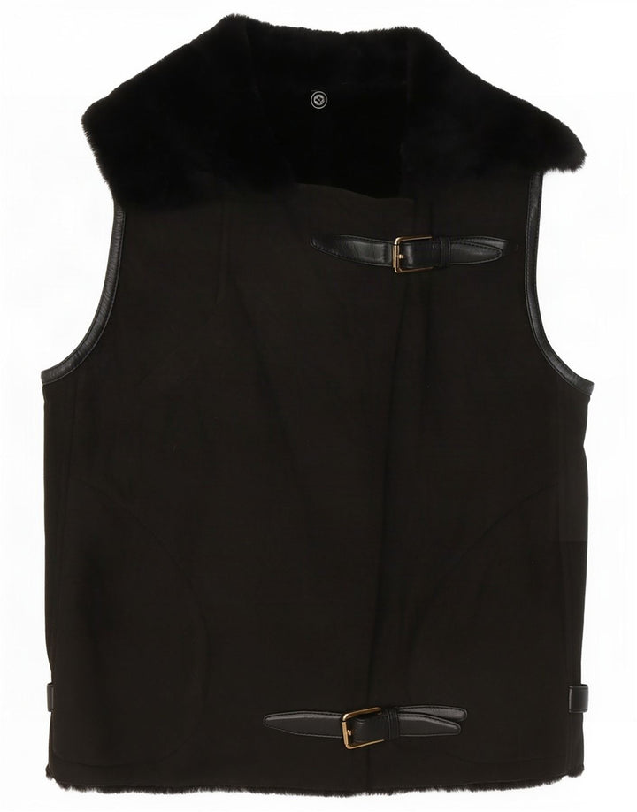 vintage Femmes Crop Sherpa Gilet EU 38 Brun Moyen