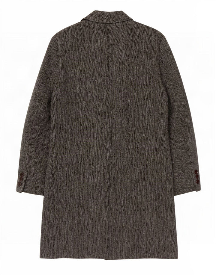 vintage Mens Overcoat IT 54 2XL Gris Herringbone Virgin Wool