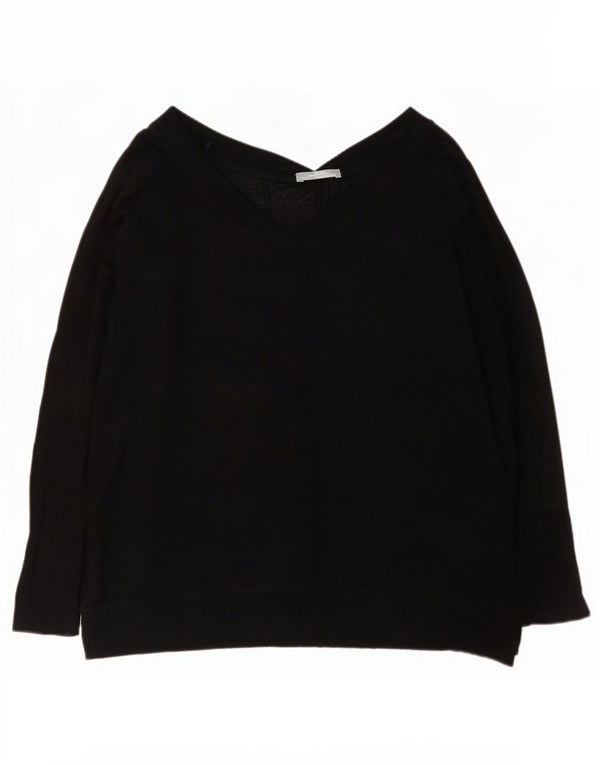 Zara Pull surdimensionné à col en V pour femme UK 14 Viscose noir moyen