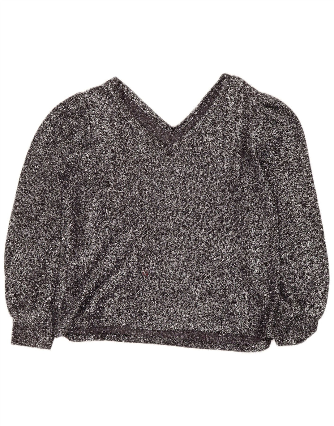 vintage Femme Top Manches Longues UK 12 Moyen Argent Moucheté
