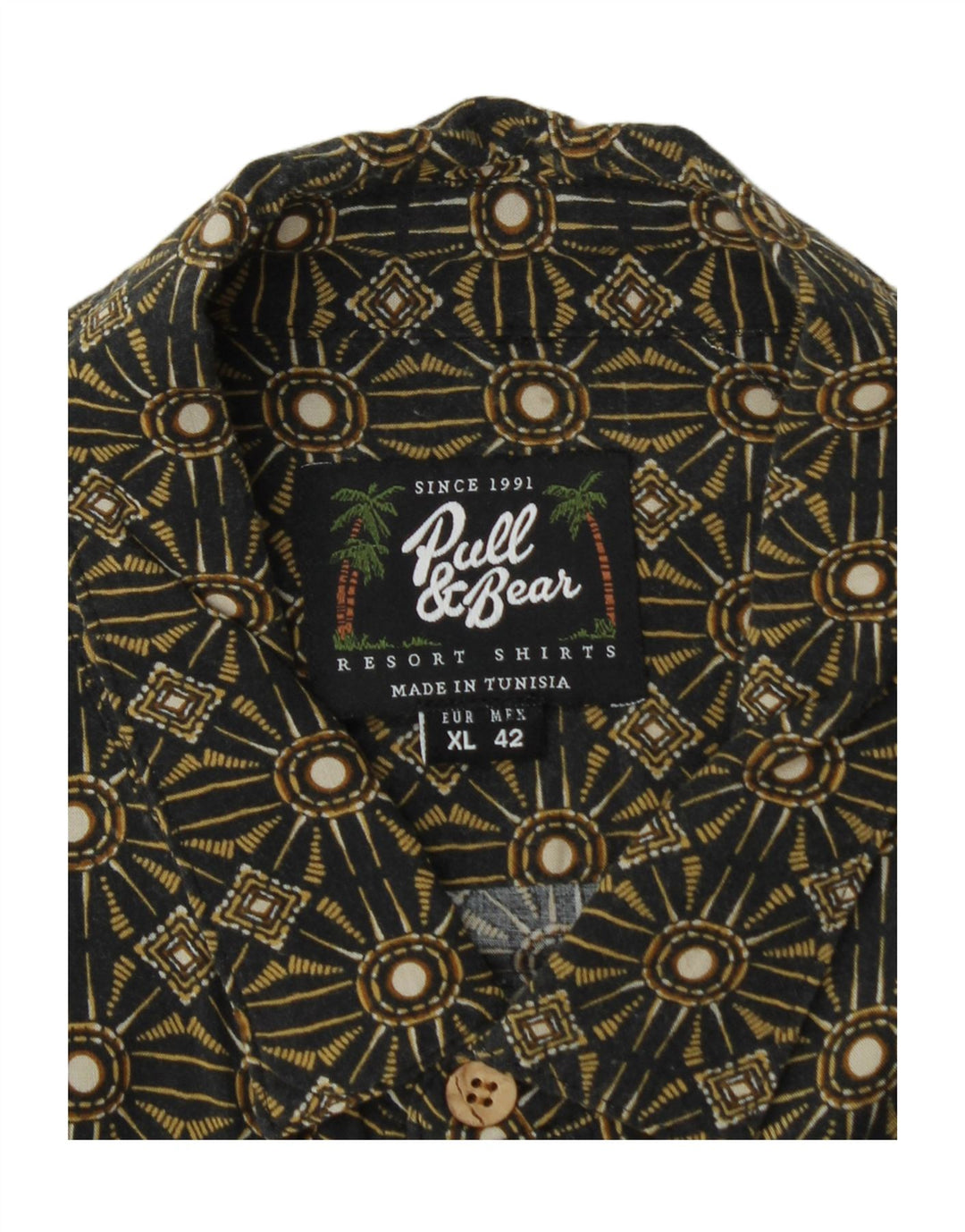 Pull & Bear Chemise à Manches Courtes Homme XL Kaki Géométrique