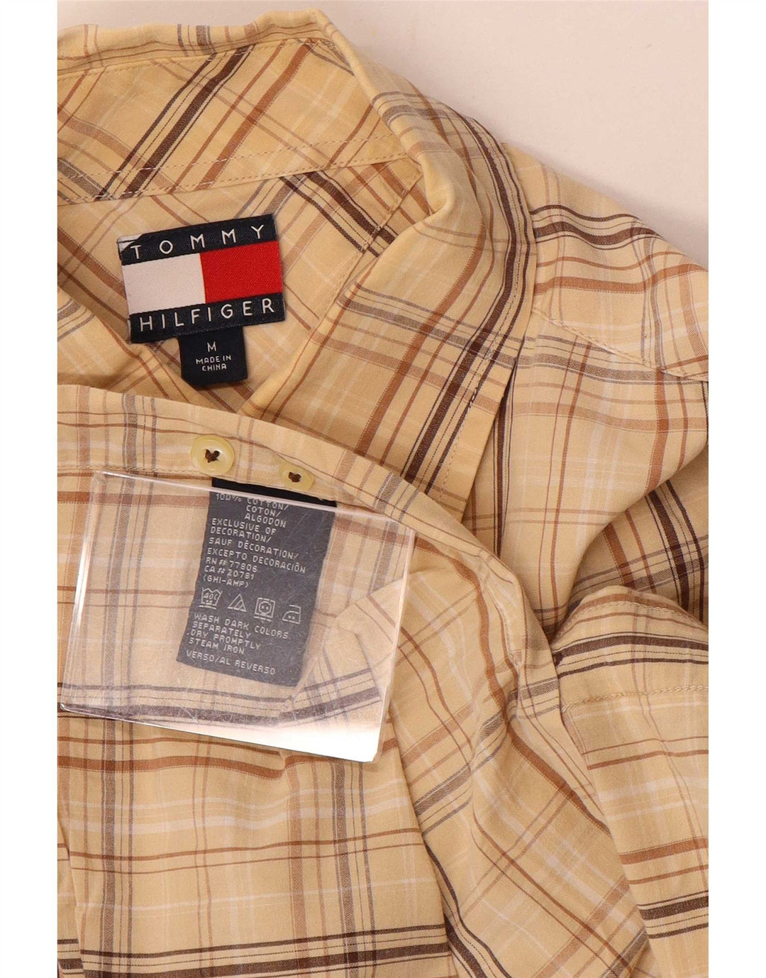 Tommy Hilfiger Chemise Homme Beige Moyen Carreaux Coton