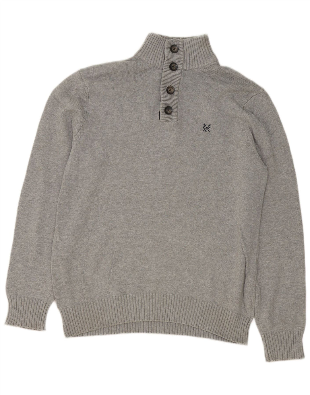 Crew Clothing Pull à col boutonné pour homme en coton gris Taille L