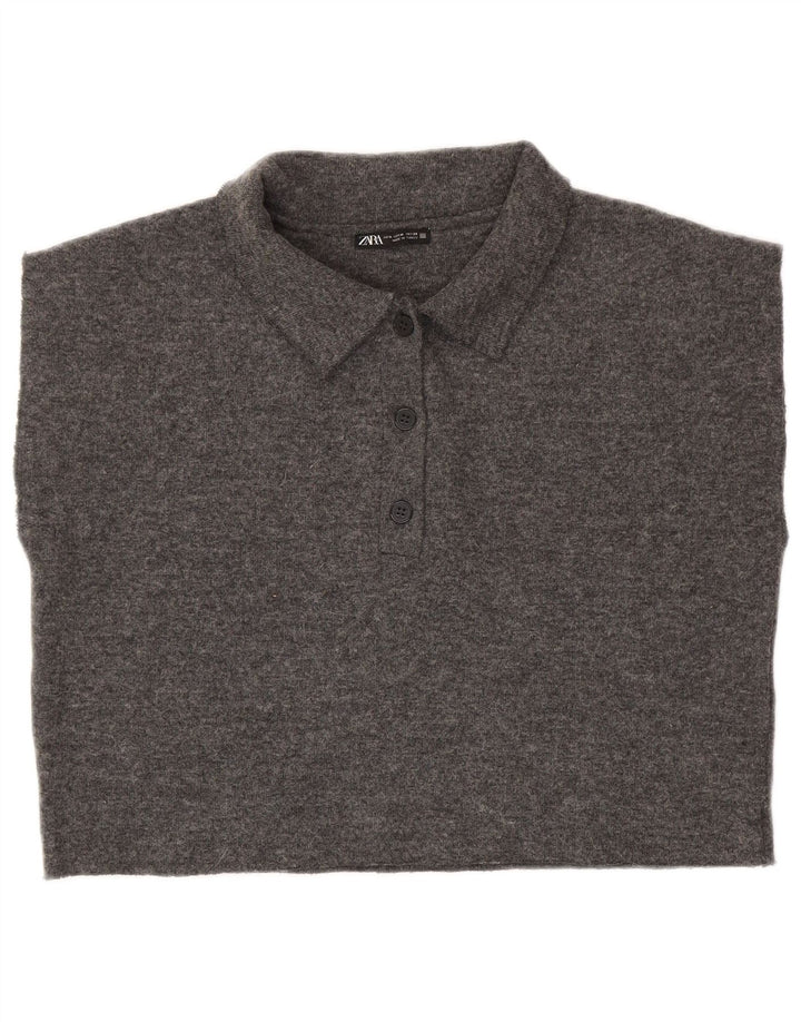 Zara Polo court sans manches pour femme UK 14 Gris moyen Polyester