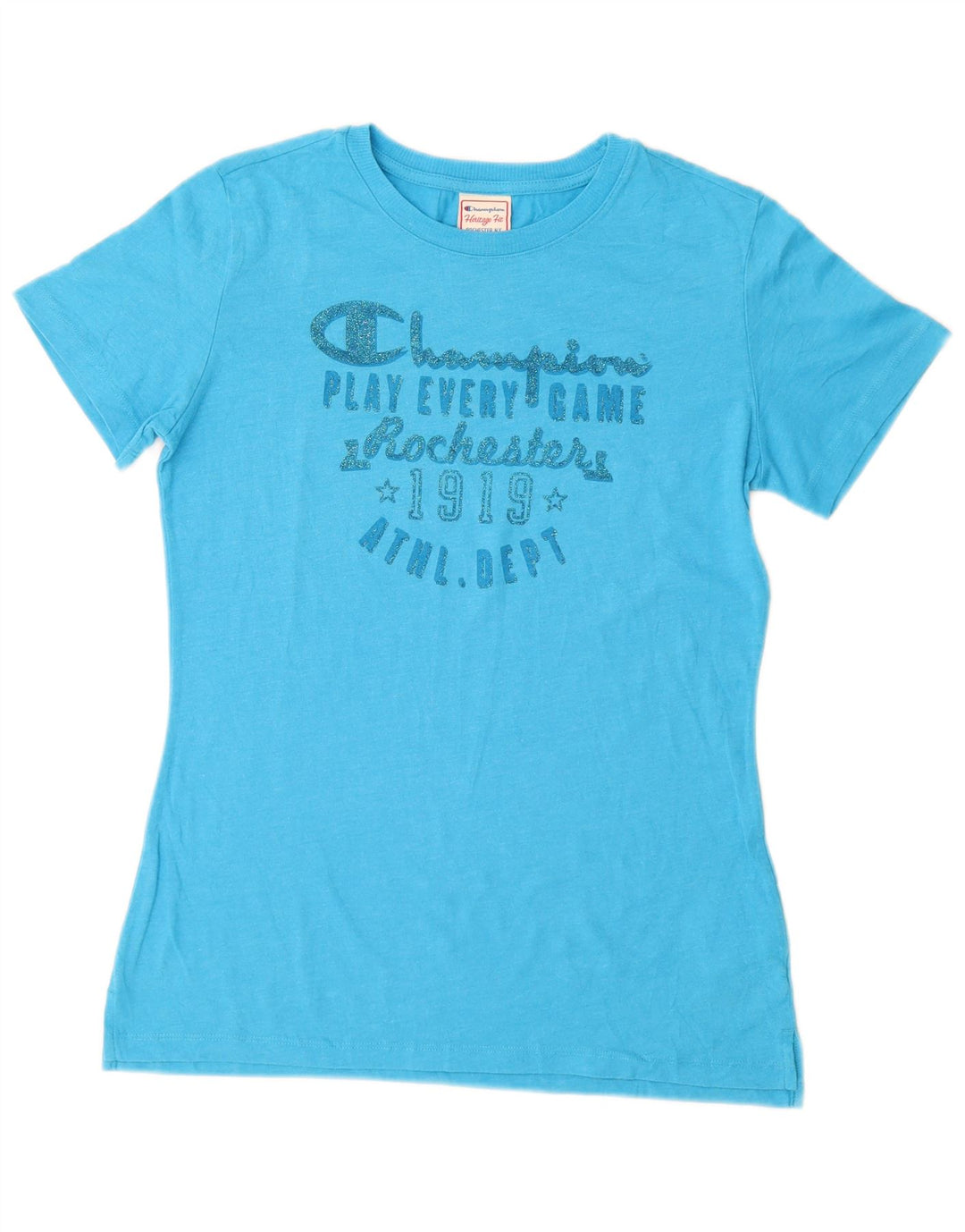 CHAMPION T-shirt graphique Heritage Fit pour femme UK 14 Large Bleu Coton