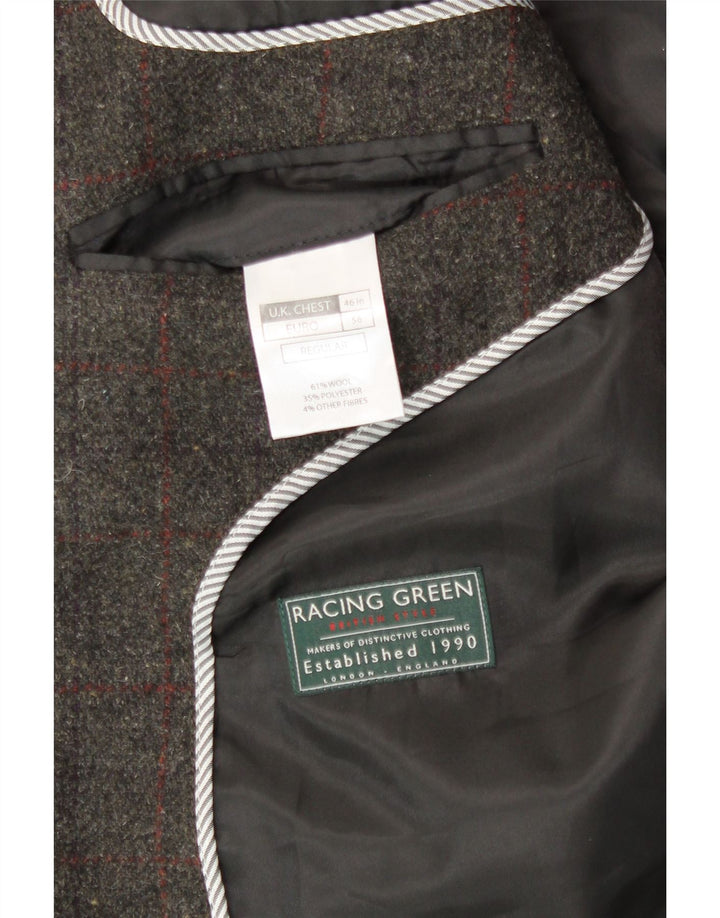 VINTAGE Veste blazer longue à 3 boutons pour homme UK 46 3XL Gris à carreaux