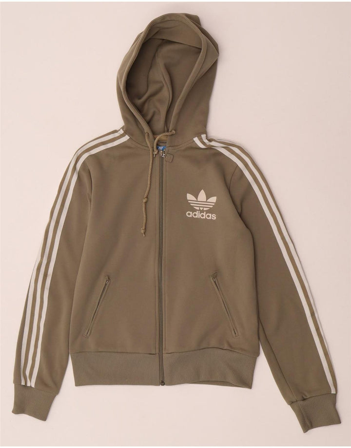 Adidas Pull à capuche zippé pour femme UK 12 Kaki moyen Polyester