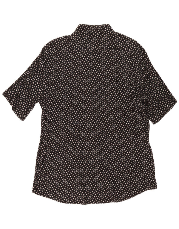 vintage Mens Short Sleeve Shirt Taille 43 17 Grande Viscose Géométrique Noire