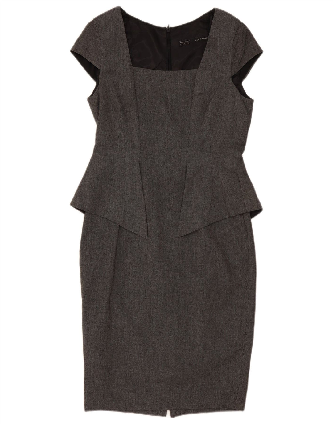 Zara Femme Robe Peplum UK 12 Polyester Gris Moyen