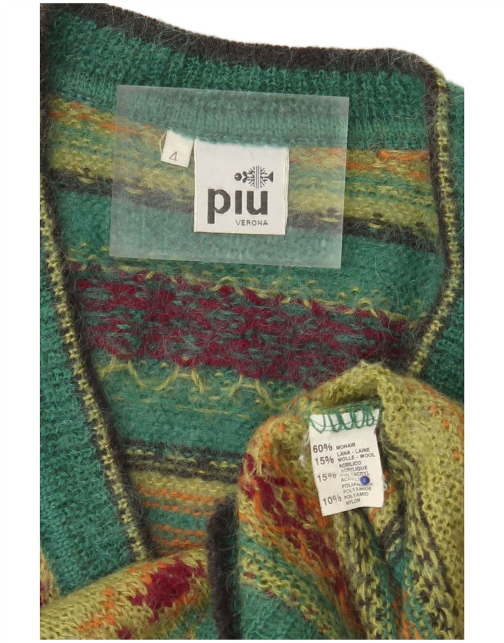 PIU VERONA Pull col en V pour femme UK 14 Vert moyen Fair Isle