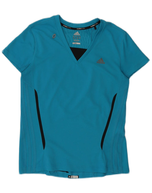 Adidas Womens Climacool T-Shirt Top UK 16 Large Bleu Colorblock