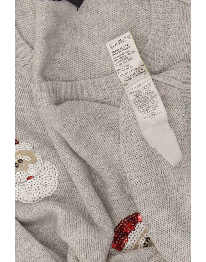 Marks & Spencer Pull à col rond pour femme UK 14 Gris moyen Noël