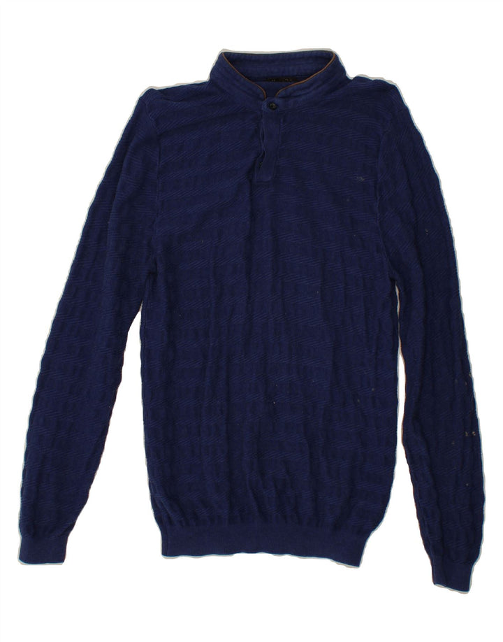 MASSIMO DUTTI Mens Button Neck Jumper Sweater Medium Navy Blue Cotton Vintage Massimo Dutti and Second-Hand Massimo Dutti from Messina Hembry 