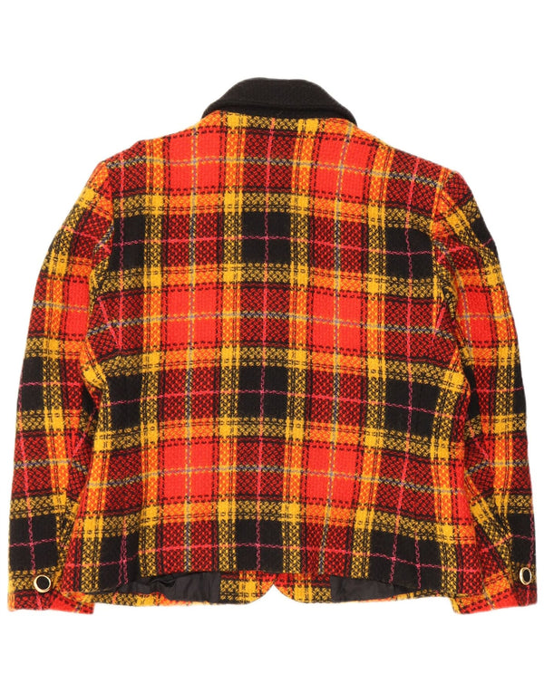 vintage Femme 5 Bouton Blazer Veste IT 48 XL Orange Check Virgin Wool