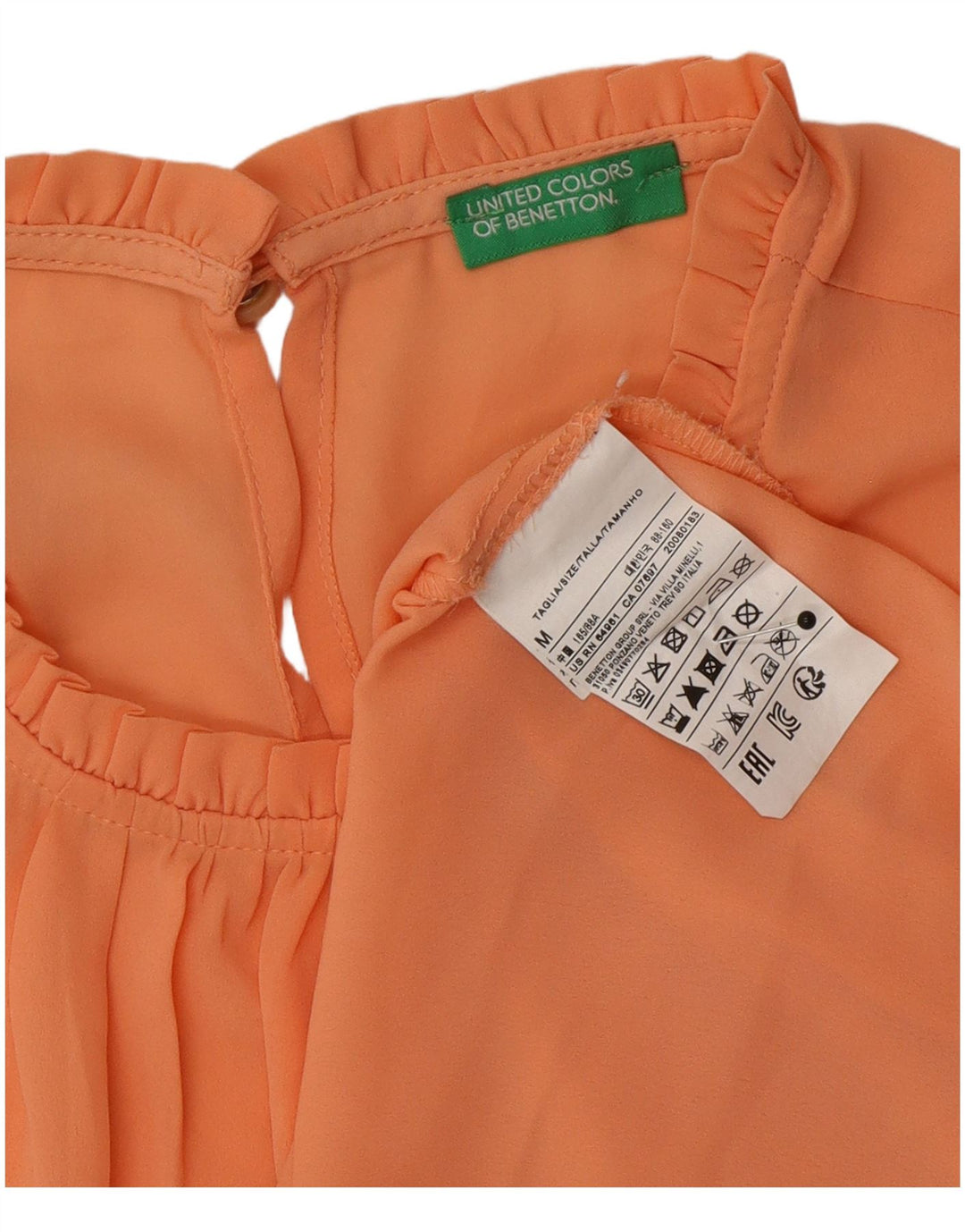 Benetton Blouse Top UK 44 Femme Orange Moyen Polyester