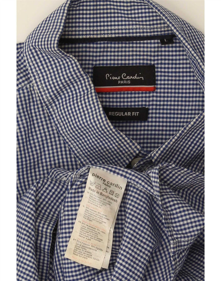Pierre Cardin Chemise à manches courtes pour homme Grand bleu vichy Polyester