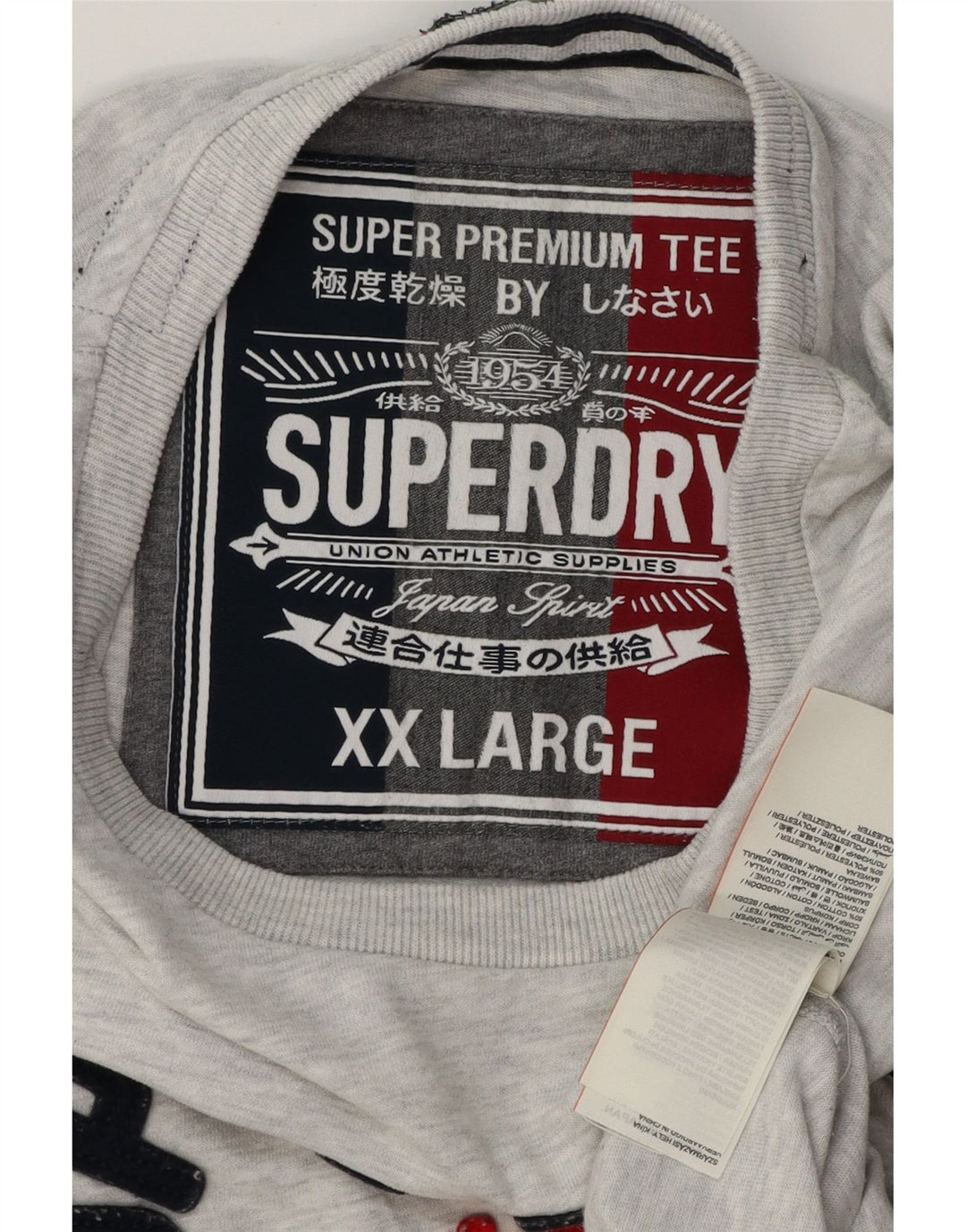 SUPERDRY T-Shirt Graphique Homme Top 2XL Gris Moucheté Coton
