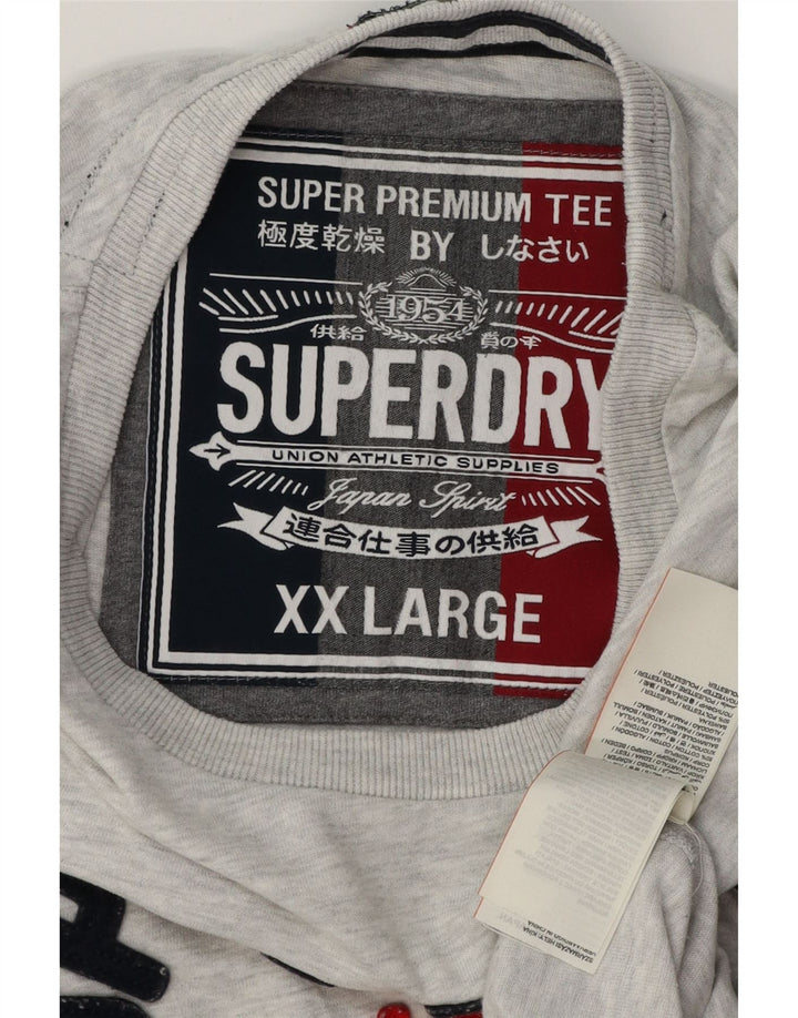 SUPERDRY T-Shirt Graphique Homme Top 2XL Gris Moucheté Coton