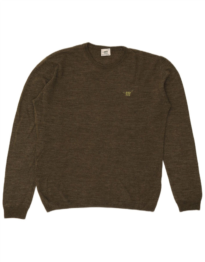 Henry Cottons Pull à col rond pour homme en laine kaki Taille L