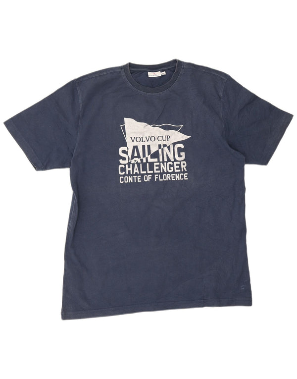 Conte of Florence T-Shirt Graphique Homme Top XL Bleu Marine Coton