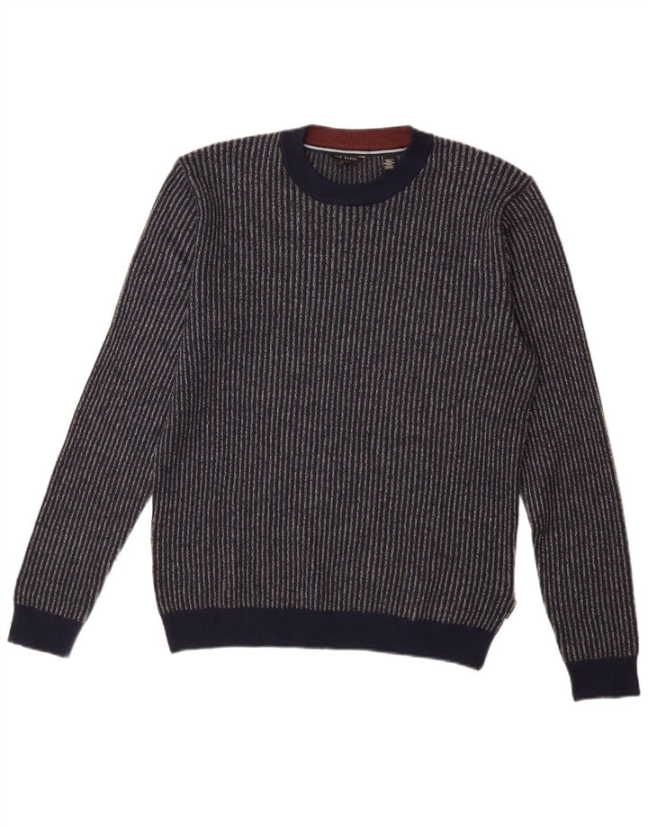 Ted Baker Pull col rond pour homme Taille 2 Petit Bleu marine rayé