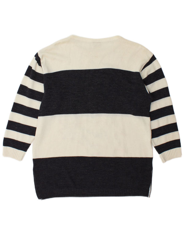 Camilla Pull graphique à col rond pour femme UK 14 Grand blanc rayé
