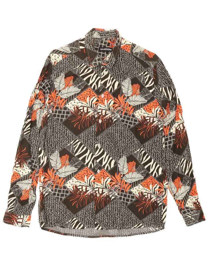 VINTAGE Chemise à motif abstrait pour homme en viscose marron moyen