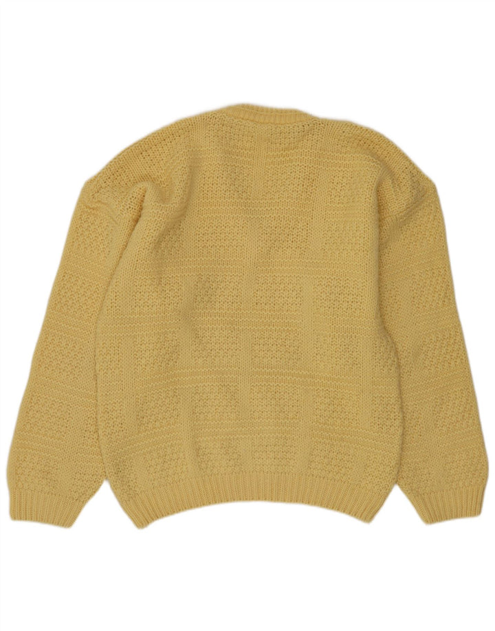 vintage Mens V-Col Jumper Pull Moyen Jaune Laine
