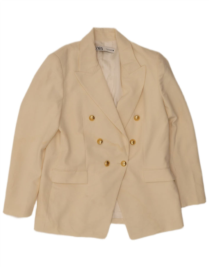 Zara Veste Blazer Double Boutonnage Femme UK 14 XL Polyester Blanc Cassé