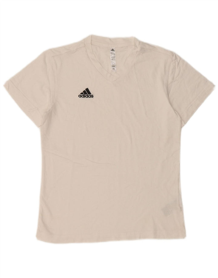 ADIDAS T-Shirt Femme UK 8/10 Petit Blanc Coton