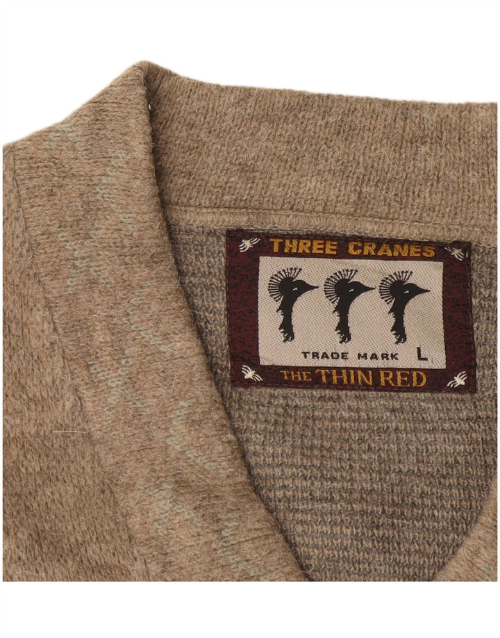 vintage Mens V-Col Jumper Pull Grand Beige Argyle/Diamant