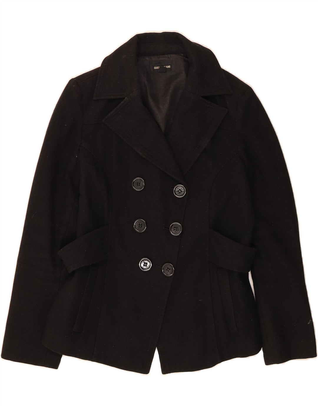 GUESS Womens Pea Coat UK 18 XL Black Wool Vintage Guess and Second-Hand Guess from Messina Hembry 