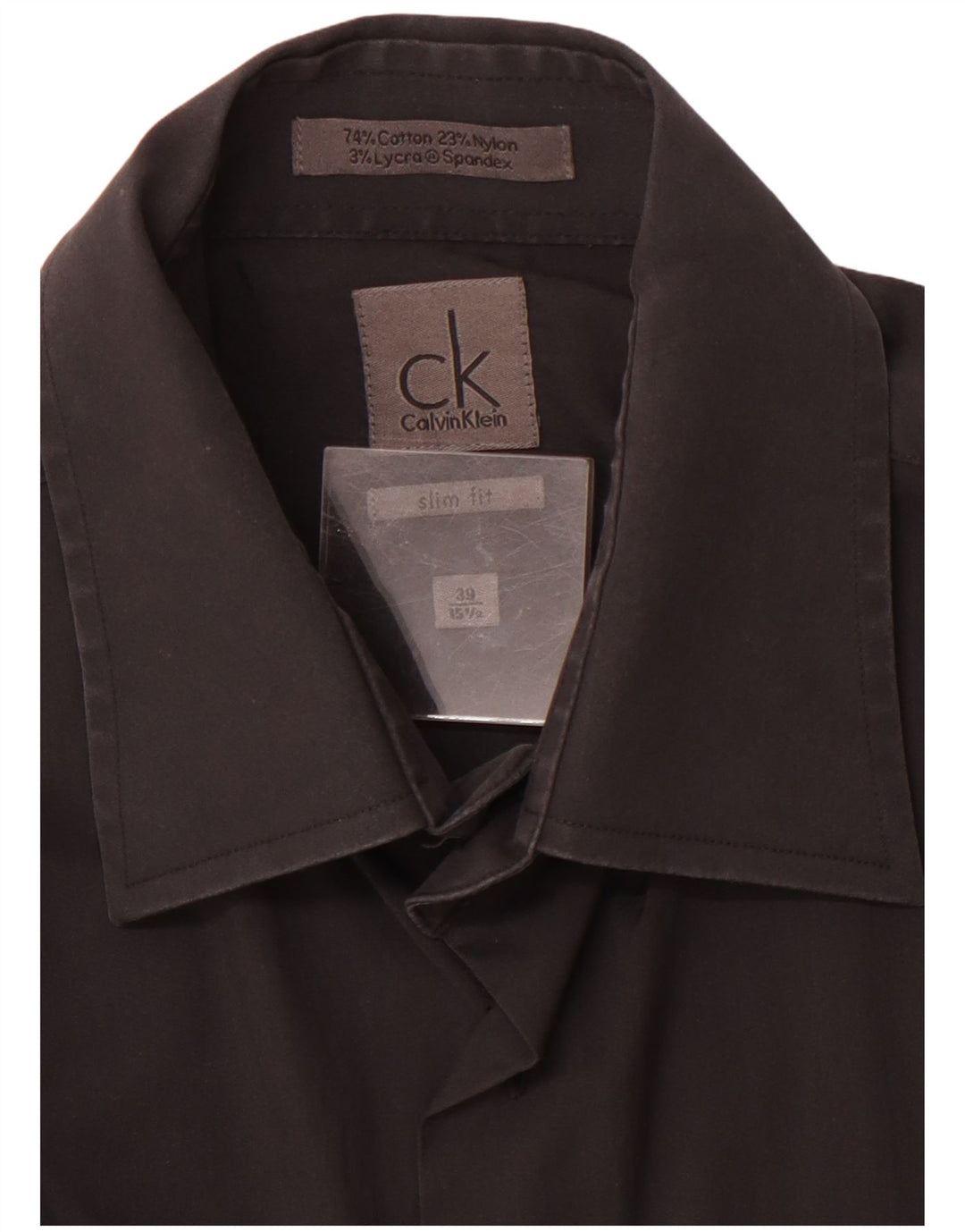 CALVIN KLEIN Chemise Slim Fit Homme Taille 39 15 1/2 Coton Noir Moyen