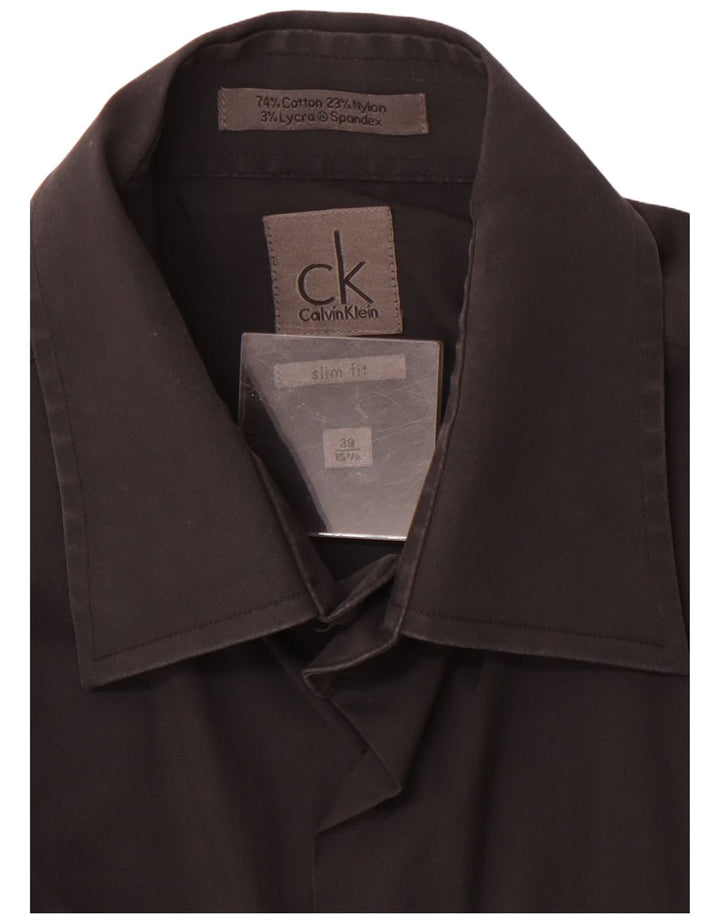 CALVIN KLEIN Chemise Slim Fit Homme Taille 39 15 1/2 Coton Noir Moyen