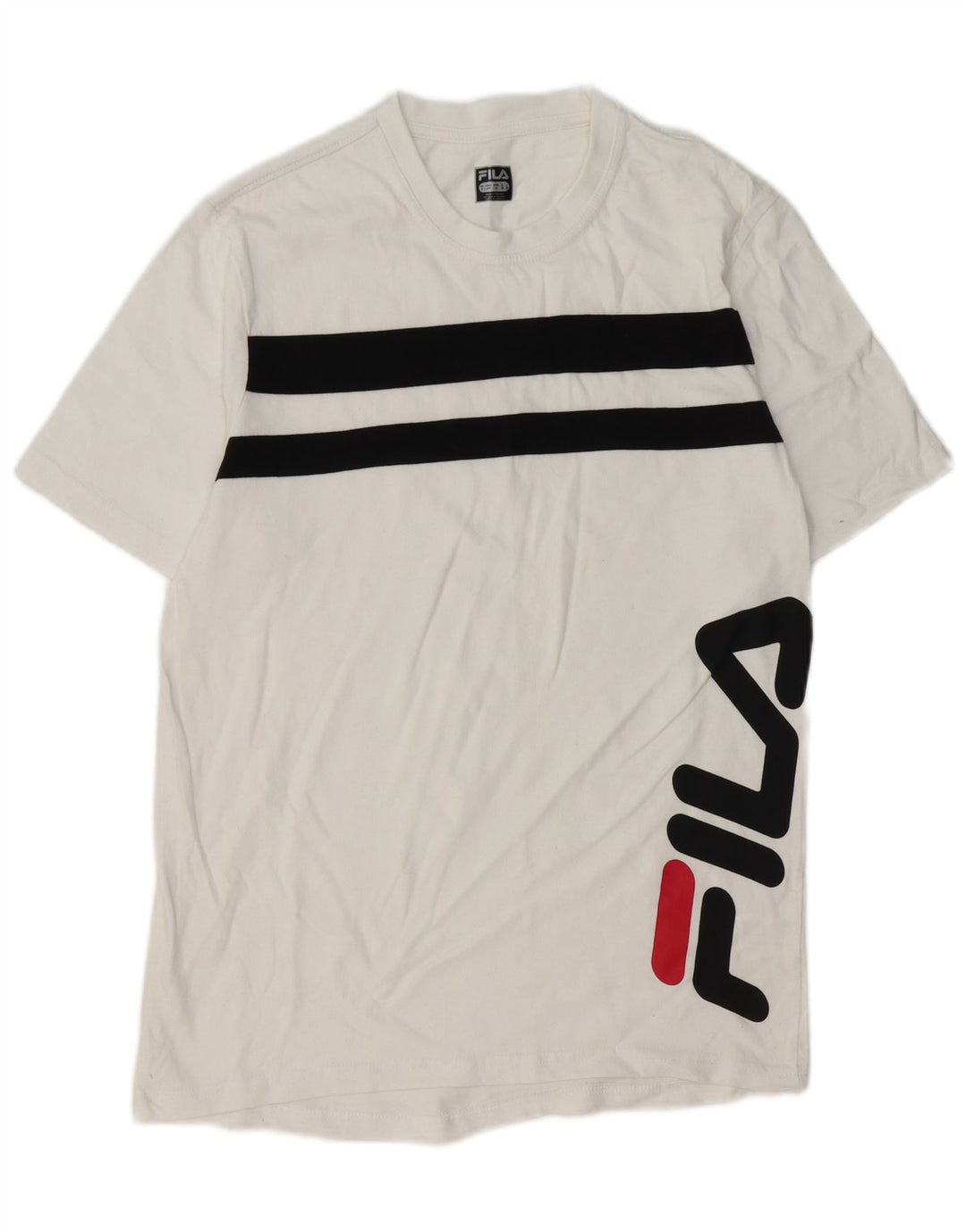 FILA T-Shirt Graphique Homme Blanc Rayé Coton Moyen